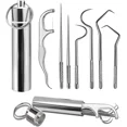 thumbnail image 1 of Juego de 7 palillos de dientes portátiles de acero inoxidable, kit de limpieza de palillos de dientes de metal reutilizable con soporte para picnic al aire libre, camping, viajes, 1 of 5