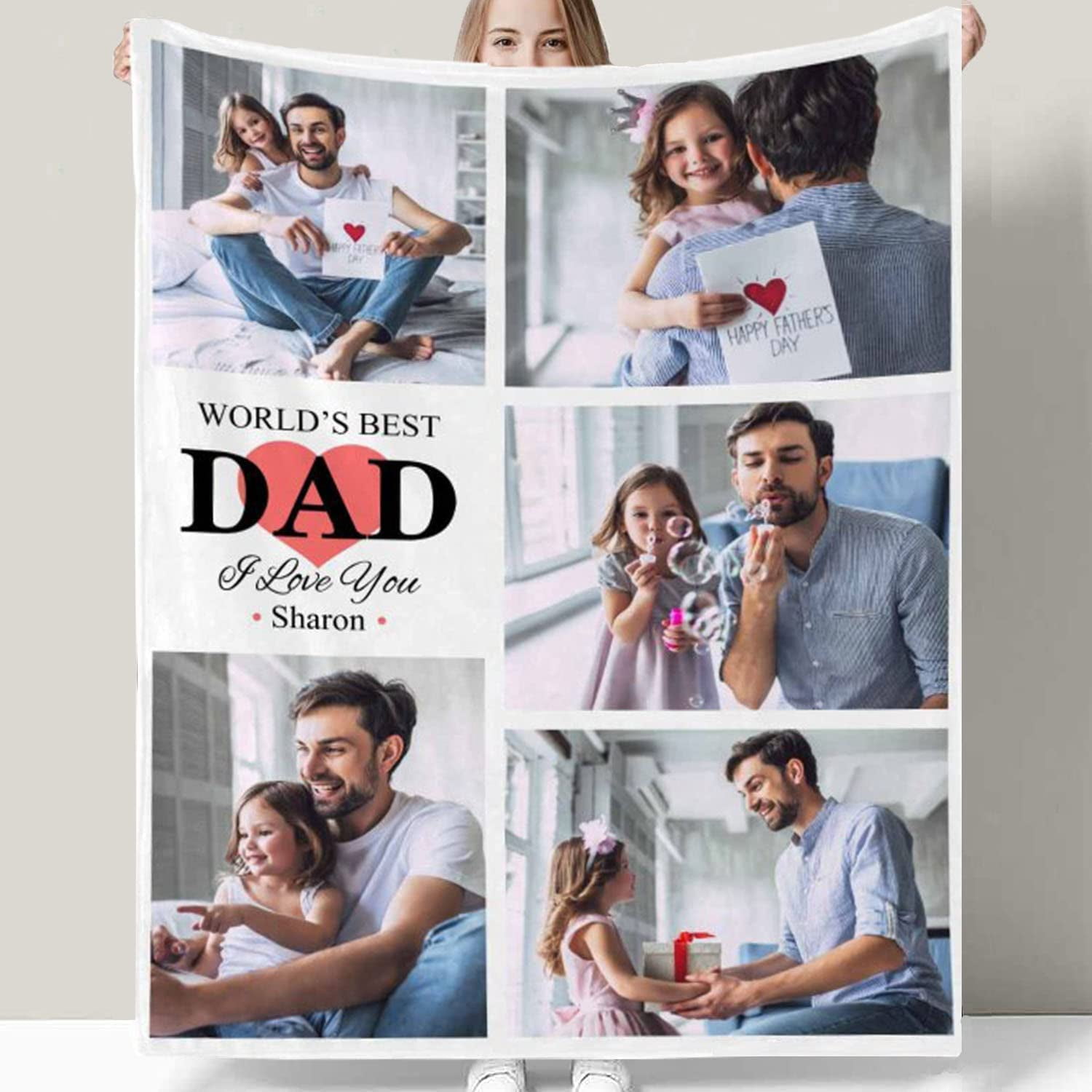 Custom Photo Blankets with Your Pictures for Dad, Personalized Throw