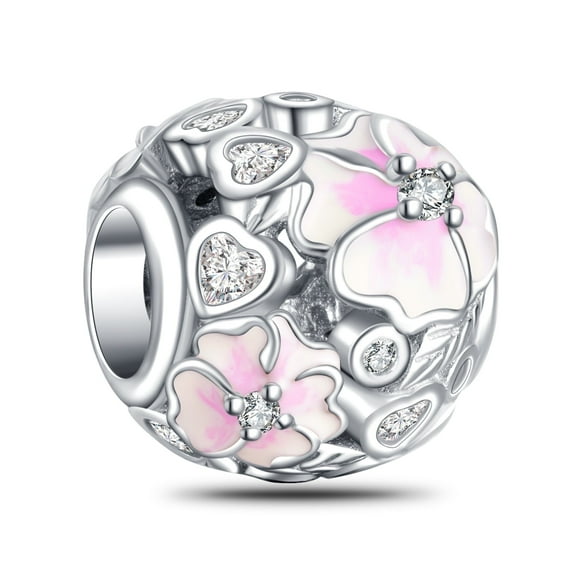 Erizteya LOVE Openwork Flower Charm, 925 Sterling Silver, 1 Pack