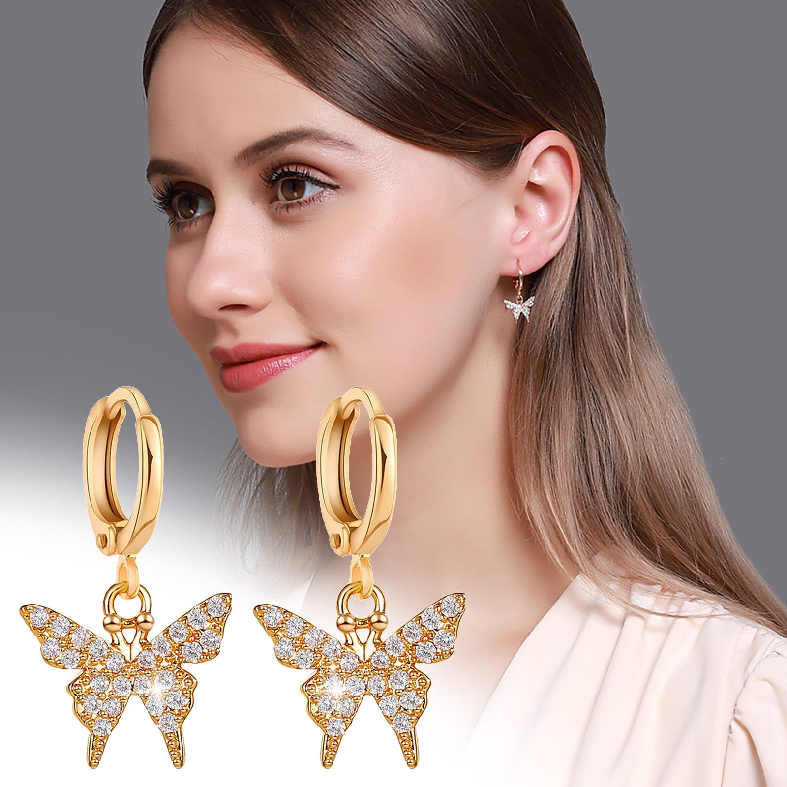 WANYNG Diamond Butterfly Earrings For Teen Girls Minimalist Piercing