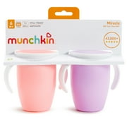 Munchkin® Miracle® 360° Trainer Sippy Cup with Handles, Spill Proof, 7 oz, Pink/Purple, Unisex, 2 Pack