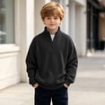 thumbnail image 6 of LOINRODI Boys Quarter Zip Waffle Knit Sweater Long Sleeve Fashion Soft Stand Collar School Outdoor Pullover Black 11 Years, 6 of 9