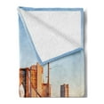 thumbnail image 2 of City Soft Flannel Fleece Throw Blanket, New York Skyline Closeup Brooklyn Bridge in Manhattan over River, Cozy Plush for Indoor and Outdoor Use, 70" x 90", Orange Pale Blue Grey, by Ambesonne, 2 of 5