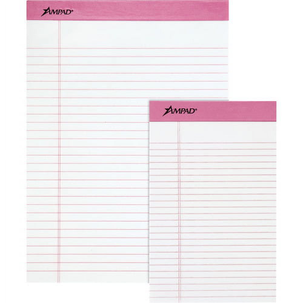 TOPS Pink Binding Writing Pads 50 Sheets - 0.28" Ruled Pink Margin - 20 lb Basis Weight - 5" x 8" - White Paper - Pink Binder - Micro Perforated, Chipboard Backing, Heavyweight, Easy Tear - 6 / Pack - image 2 of 5