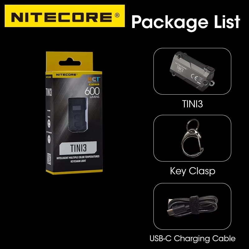 NITECORE TINI3 (2025) Mini EDC Keychain Flashlight - 600 Lumens, Multi-Color Temperature, USB-C Rechargeable with Lithium-Ion Battery