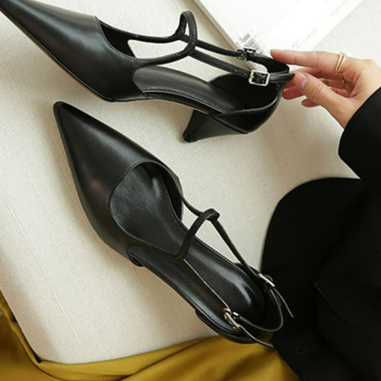 Women s Kitten Heels Pointed Closed Toe Pumps Wedding Office Work Comfortable Low Heel Dress Shoes for Women with Cushioned Inner Sole Black 4.5