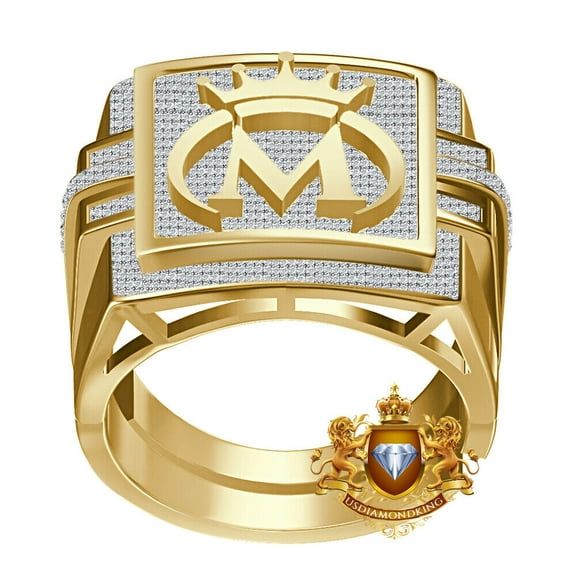 Real Genuine 1.25 Ct. MOISSANITE Diamond Initial Letter Alphabet Crown Face Ring M