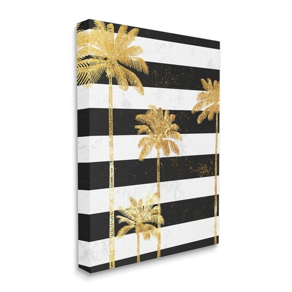 Stupell Industries Golden Palm Trees Bold Black White Stripes Canvas Wall Art by Ziwei Li