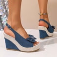 thumbnail image 4 of Platform Wedges Heels for Women Peep Toe Denim Bow Wedge Sandals Classic Summer Casual Slingback Dress Shoes Blue Size 7, 4 of 7