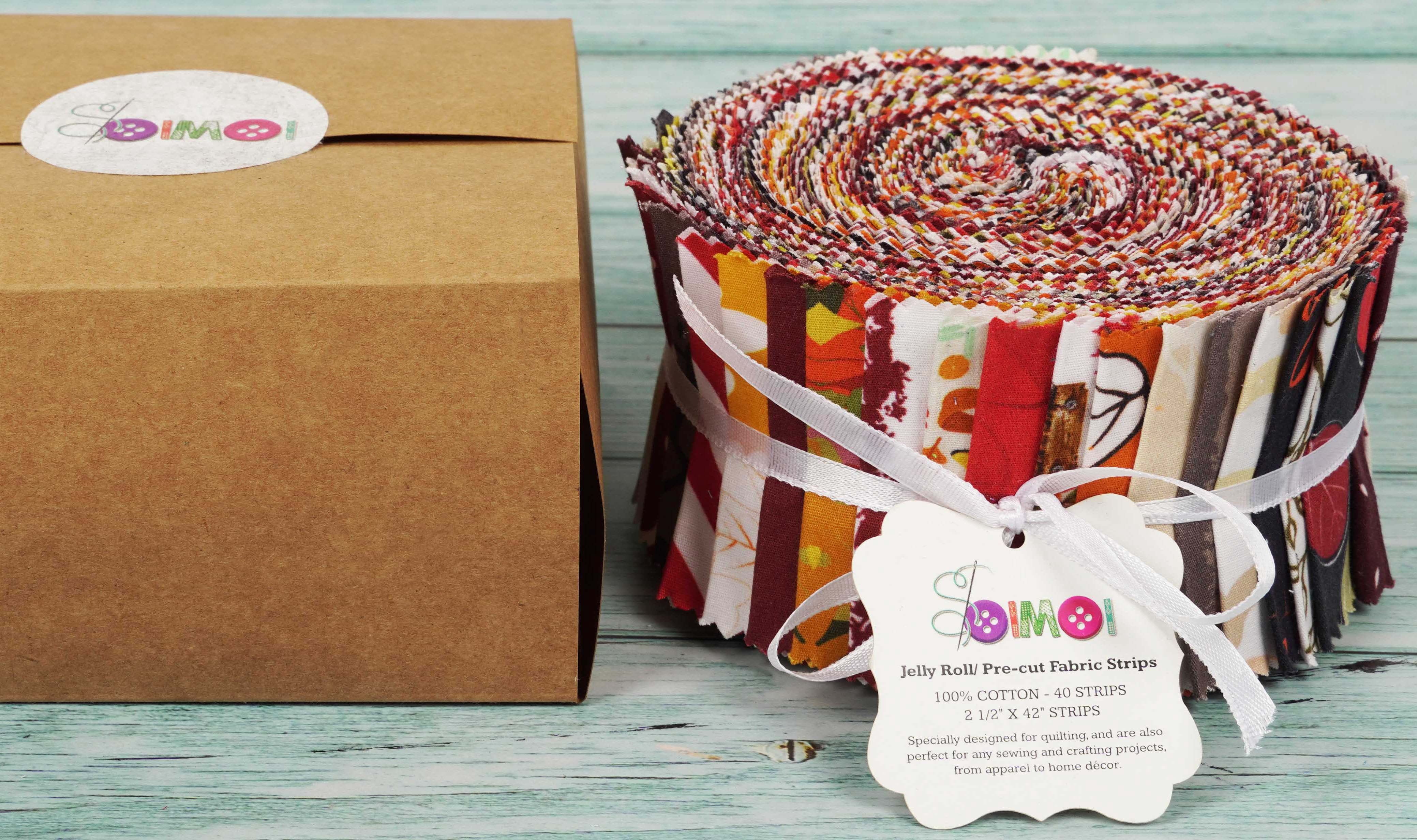 Soimoi 40Pcs Autumn Fall Theme Print Cotton Precut Fabrics For Quilting Craft Strips 2.5x42inches Jelly Roll - Multicolor