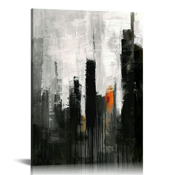 JEUXUS Black and White Abstract Canvas Painting Minimalist Textured Wall Art Black Abstract Poster for Living Room Black White Grey Gold Wall Art Black and White Modern Painting