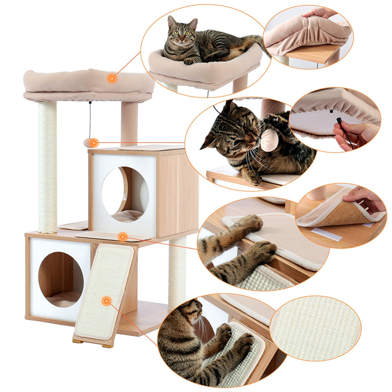 Pefilos Road Cat Tree Tower for Adult Cats Wooden Cat Tower with Double Condos Cat Nest for Indoor Cats, Cat Houses for Indoor Cats Spacious Perch, Beige Pefilos Road Cat Tree Tower for Adult Cats Wooden Cat Tower with Double Condos Cat Nest for Indoor Cats, Cat Houses for Indoor Cats Spacious Perch, Beige