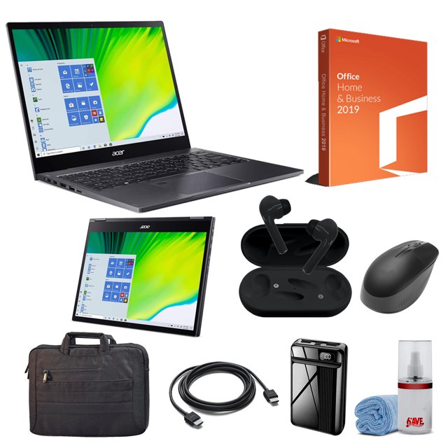 Acer Spin 5 Convertible Laptop - Steel Gray + High Quality 6ft HDMI Cable + Black Laptop Bag + Wireless Mouse + Microsoft Office 2019 + Power Bank + LCD Screen Cleaner + Bluetooth Headphones Acer SP513-54N-74V2_AG1_G4