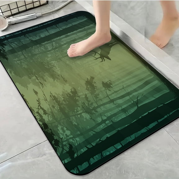 1pc Forest Elk Silhouette Bathroom Rug Bathroom Decor and Accessories- Durable,Anti Slip,And Quick Drying,Suitable For Indoor/outdoor Use - Perfect For Bathrooms,Bedrooms,Kitchens