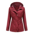 thumbnail image 2 of Lovskoo 2024 Women Windbreaker Jacket Solid Rain Jacket Outdoor Jackets Waterproof Hooded Raincoat Windproof Outerwear Burgundy, 2 of 9