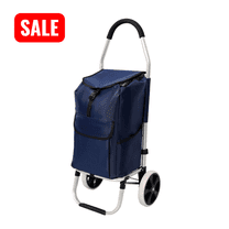 Tcbosik Foldable Grocery Cart on Wheels - Rolling Cart with Removable Bag - Portable Shopping Trolley - Blue