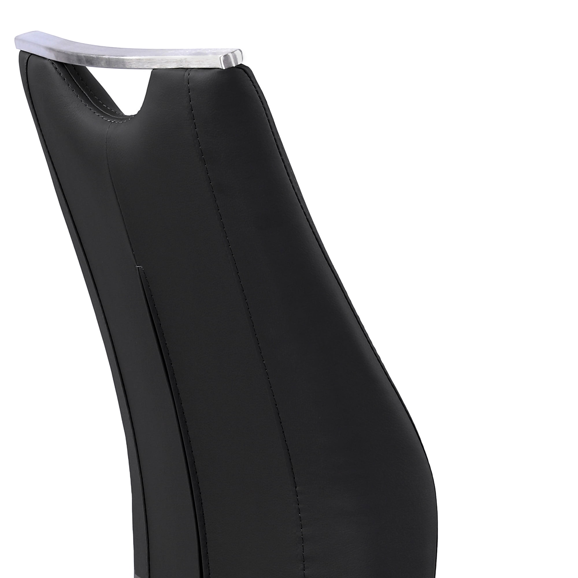 Bravo Contemporary Dining Chair In Black Faux Leather and Brushed Stainless Steel Finish - Set of 2