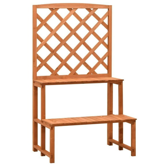 vidaXL Plant Rack Plant Stand with Trellis Flower Pot Stand Orange Solid Wood