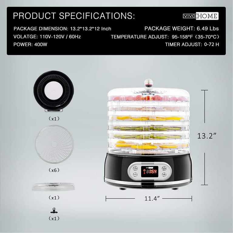VIVOHOME Electric 400W 5 Trays Food Dehydrator Machine with Digital Timer and Temperature Control