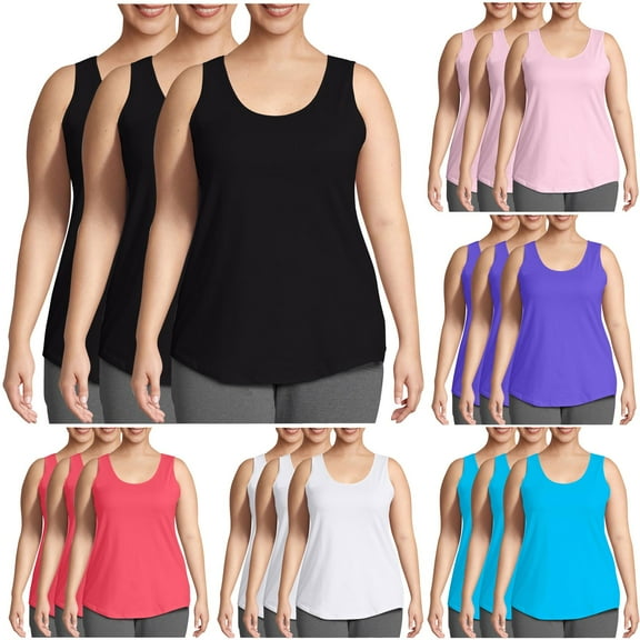 GERsome 3 Packs Plus Size Tank Tops for Women Solid Color Crewneck Sleeveless T-Shirts Summer Loose Fit Yoga Workout Gym Tops L-5XL