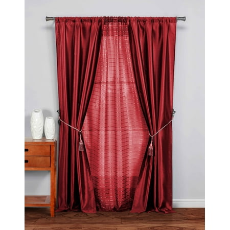5 Pc Complete Window Treatment Set 2 Faux Silk Panels 1 Sheer