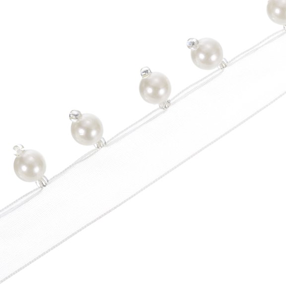 Uxcell 5 Yard 8mm OD 1.06" Wide Faux Pearl Lace Ribbon White 5Pack