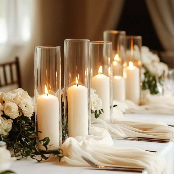 5pcs Glass Cylinder Vases, Glass Candle Holders-4,6,8,9.8,11.8 Inch Tall Hurricane Floating Glass Candle Holders Clear Flower Vases For Centerpieces Home Table Decor Wedding Party Decorations