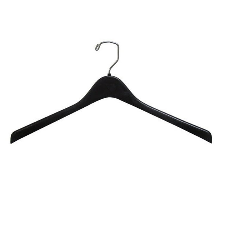 International Hanger Plastic Curved Top/Coat Hanger, Black w/ Chrome Hardware, Box of 100