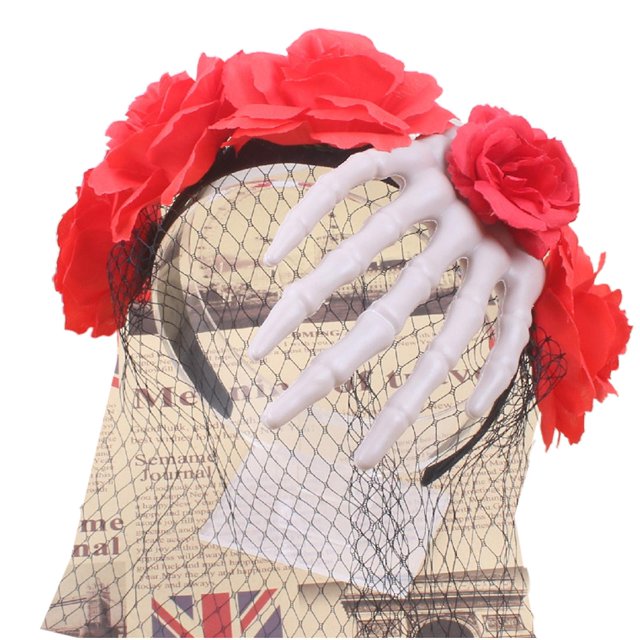 Red Diadema con forma de flor y esqueleto para mujer, diadema para maquillaje, decoraciones para el cabello de carnaval
