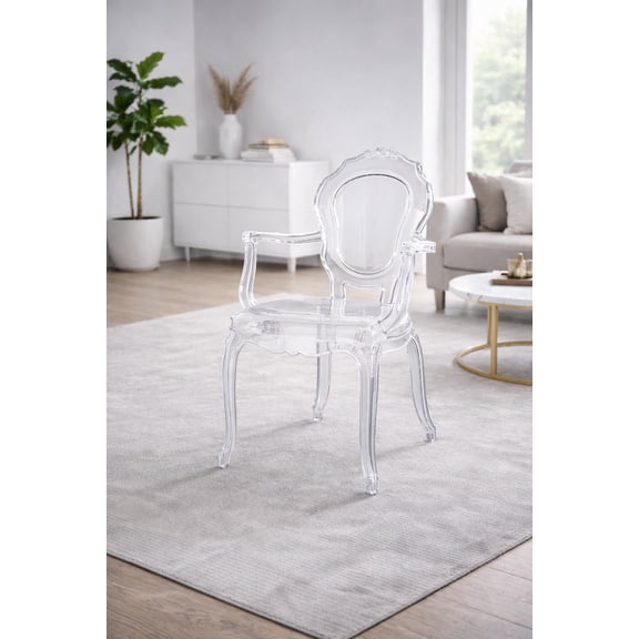 2xhome Clear Transparent Modern Ghost Chair Armchair Vanity Dining Room Lounge Acrylic Molded Mirrored Furniture Desk Vanity Dining With Arms Armchair Accent Desk Work Room Office, Set of 1, 1 piece