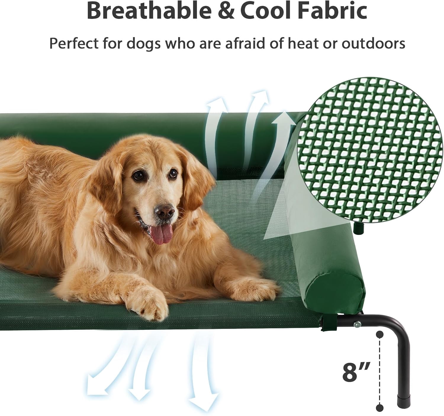 Large Elevated Cooling Dog Bed, Breathable Mesh Raised Pet Cot for Outdoor Indoor Use, Chew Proof with Skid-Resistant Feet