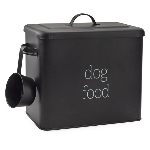 Recipiente de comida para perros retro AuldHome Design (negro); Contenedor de almacenamiento moderno estilo granja para alimentos para mascotas
