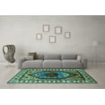 thumbnail image 3 of Ahgly Company Machine Washable Indoor Square Oriental Turquoise Blue Industrial Area Rugs, 7' Square, 3 of 4