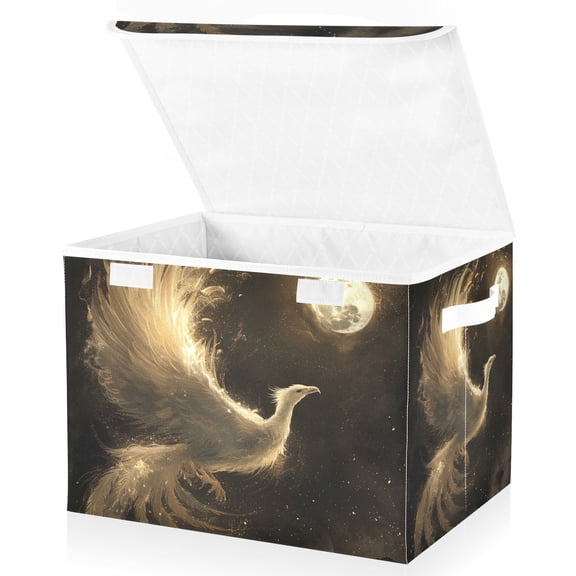 White Phoenix Storage Basket for Shelves Foldable Container Organizer for Organizing Toys Clothes Books with Handles