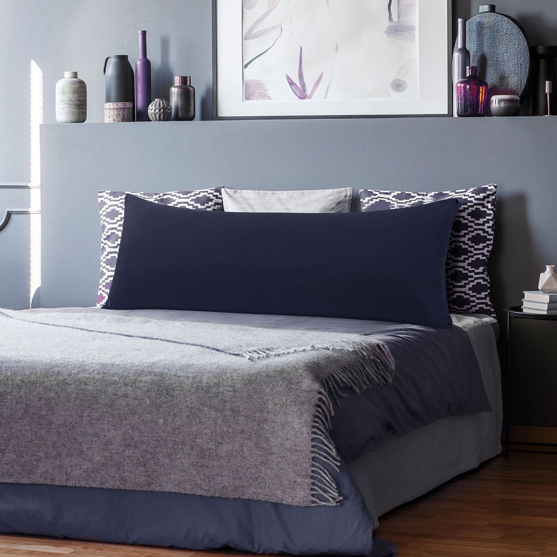 Unique Bargains 2 Packs Microfiber Solid Body Pillow Cover Navy Blue 20" x 48"