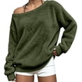 thumbnail image 2 of Staron Women's Fall Winter Off Shoulder Long Sleeve Oversized Comfy Casual Sweater Top Army Green L, 2 of 7