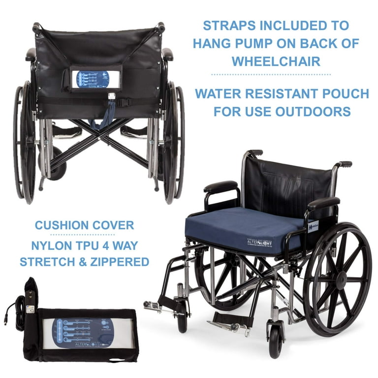 Medacure Alternating Pressure Wheelchair Cushion - Rechargeable  Battery-Operated Pump - Low Air Loss, Adds Support, Comfort, Reduces  Pressure - for