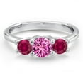 thumbnail image 3 of Gem Stone King 14K White Gold Pink Created Sapphire & Red Created Ruby 3-Stone Engagement Ring | 1.05 Cttw | Round 5MM and 4MM | Three Stone Wedding Anniversary Promise Ring for Women (Size 7), 3 of 6