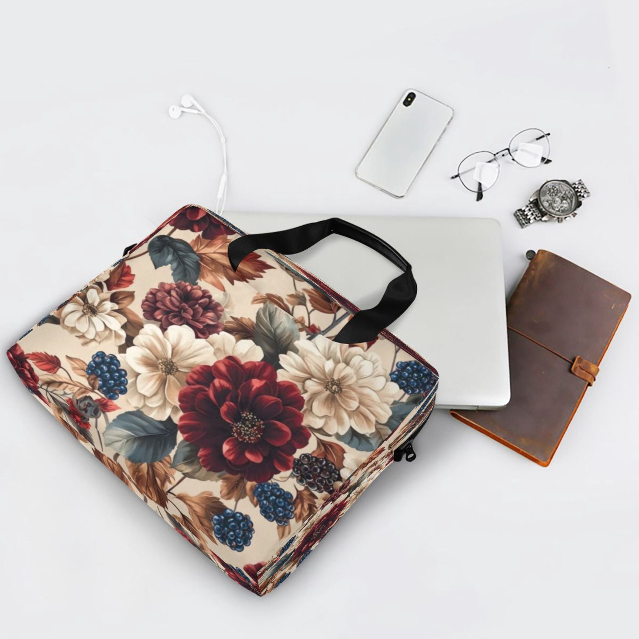 16" Laptop Tote Bag Laptop Sleeve Case Computer Briefcase for Work & Travel Burgundy Hydrangeas