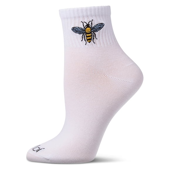 MeMoi Women's "Embroidered Bee" Athletic Quarter Sock - Womens - Female, 9-11, White