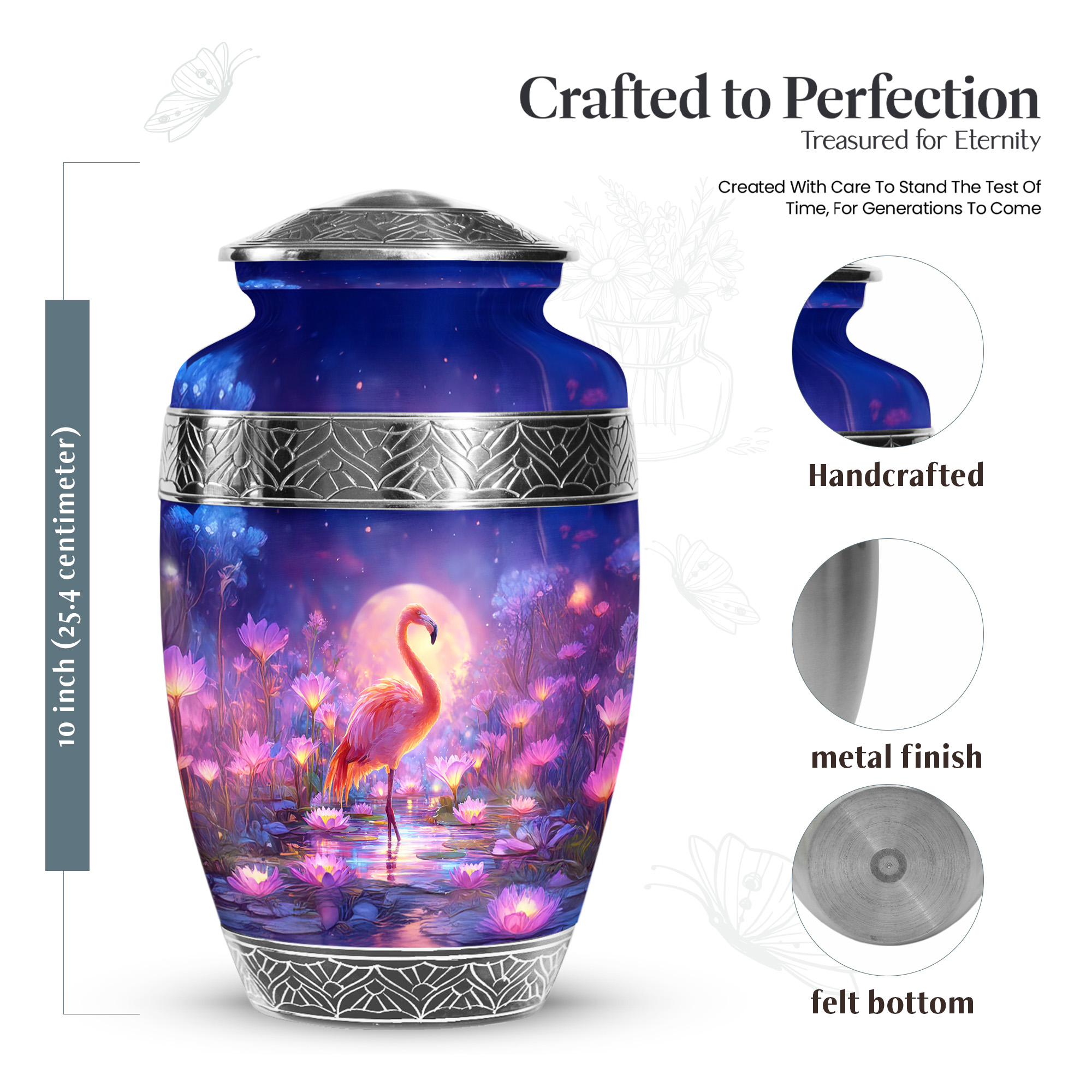 MUKTIVE Flamingo Cremation Urns for Human Ashes Men and Women 10 Inch, Moon Burial Urns for Adult Human Ashes, Large Blue Urn, Funeral Urn for Adult Male