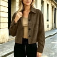 thumbnail image 5 of Women's Faux Suede Button Down Cropped Jacket Fall Lapel Collar Long Sleeve Fashion Casual Coats, Size S-XXL, 5 of 6