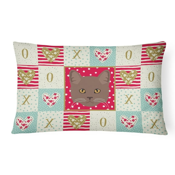 Carolines Treasures CK5178PW1216 York Chocolate Cat Love Canvas Fabric Decorative Pillow, Red, 12H x16W, multicolor