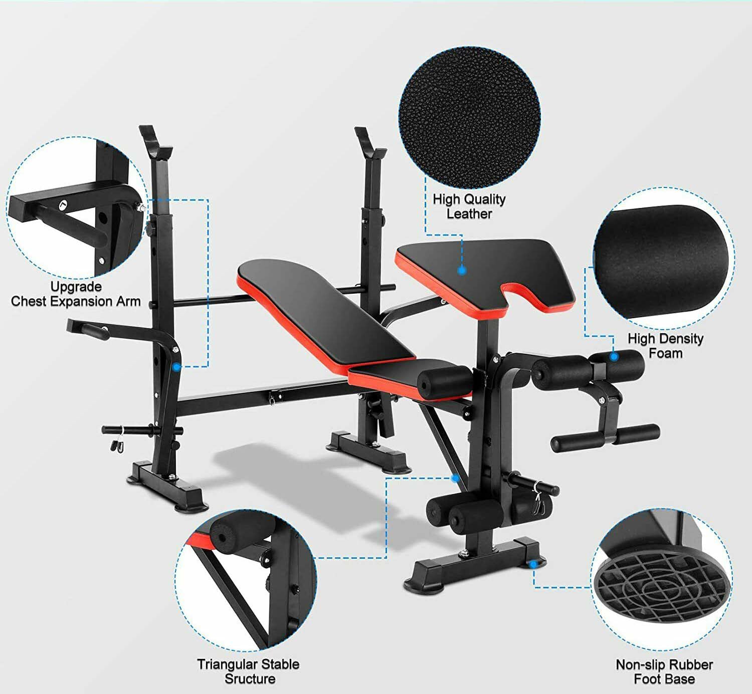 6 Gear Angle Adjustable Adjustable Weight Bench Gym for Office Double Triangular Support Design More Stable Household Folding Fitness Chair 