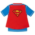 thumbnail image 3 of DC Comics Justice League Superman Cosplay Rash Guard, Swim Trunks and Detachable Cape 3 Piece UPF 50+ Outfit Set Camo Toddler to Little Kid, 3 of 5