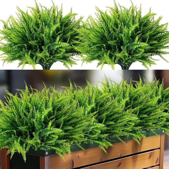 24 Bundles Artificial Fake Plants for Outdoor - Faux Boston Fern Greenery, UV Resistant, Realistic Fern Stems for Front Porch Planters, Indoor or Outdoor Home Decor