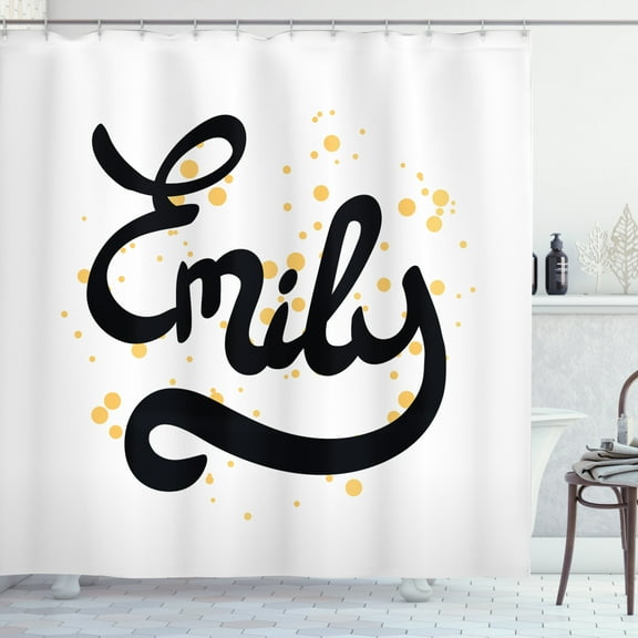 Ambesonne Emily Shower Curtain, Modern Calligraphic Font, 69"Wx70"L, Mustard Black and White