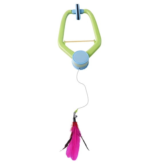 Red Feather Interactive Cat Toy, 8.7 in Teaser Wand with Bell, 50.4 in Adjustable Rope, Retractable & Hanging Design for Door Frames, Automatic Cat Toy for Indoor Cats Self-Play