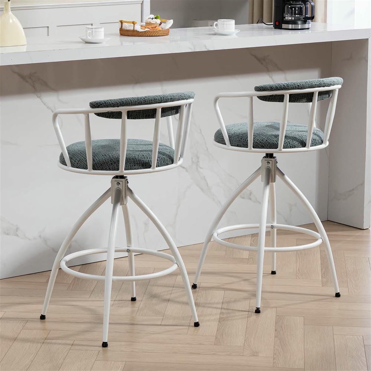 Demi Bonn 34" Counter Height Bar Stools Set of 2, Fabric Cover Swivel Barstools with Back, Kitchen Island Countertop Chairs for Dining Room, Blue