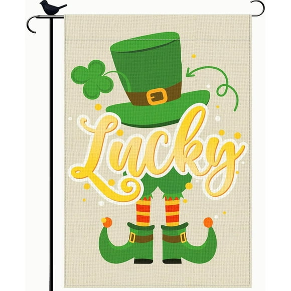 Drapeau de Jardin pour la Saint-Patrick, Décorations de la Saint-Patrick 12x18 Double Face avec Trèfle Leprechaun, Drapeaux de Jardin de Printemps pour Décorations Extérieures, Décorations Irlandaises pour Jardin